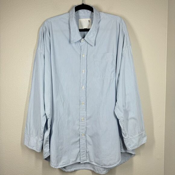 R13 Oversized Drop Neck Oxford Shirt Oversized Button Up Blue Stripe Size Large - Picture 1 of 10